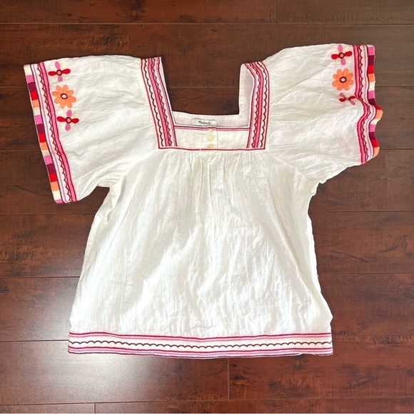 MADEWELL Embroidered Sandblossom Top White Square Neck Size XS - Picture 5 of 11